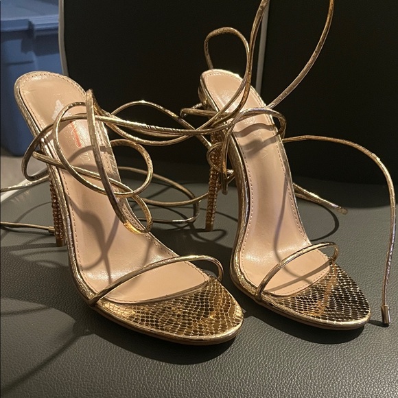 Elegant Gold Strappy Heels - Picture 1 of 5